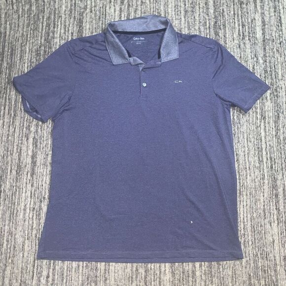 Calvin Klein Mens XL Performance Pullover Polo Shirt‎ Blue Stripe Short Sleeves - Picture 1 of 7